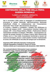 manifesto_donazione_sangue_centenario_grande_guerra-210x300 Campagna di sensibilizzazione alla raccolta del sangue - Centenario fine 1^ G.M. era 8 novembre 2018
